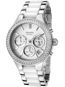 DKNY Women's Chronograph White Crystal White Ceramic& Stainless