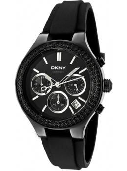 DKNY Women's Chronograph Black Crystal Black Dial Black Rubber